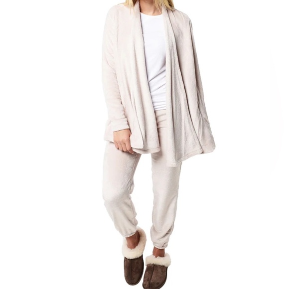 UGG Fleece Isla Robe LOUNGE SET Beige Taupe Lounge Cardigan & Pants L/XL - Picture 1 of 14